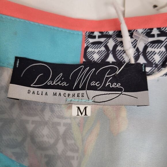 NEW M Dalia McPhee retro diner turquoise pink bird BELTED FULL DRESS medium NWT - Picture 8 of 16